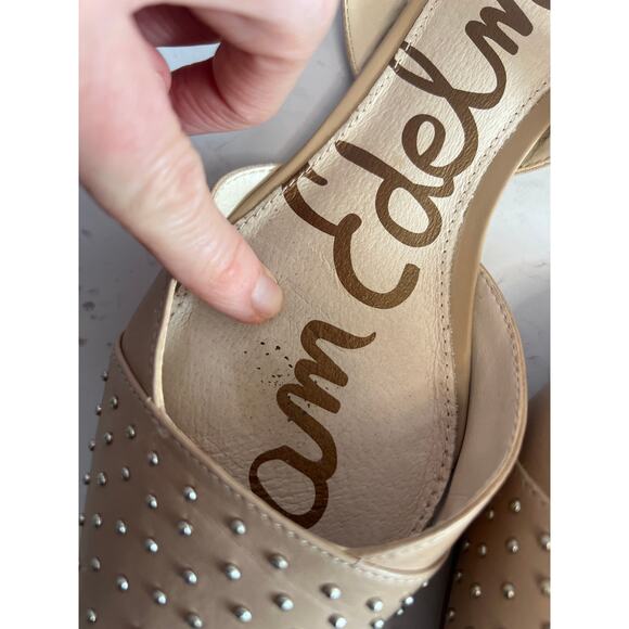Sam Edelman Brina studded flats Tan Nude silver Studs size 8 - Picture 7 of 11